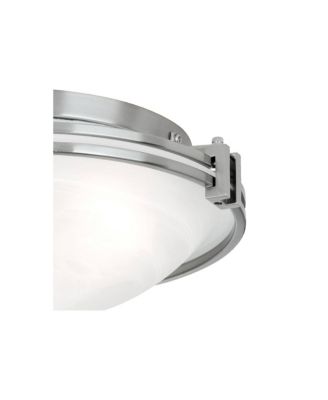 Modern Ceiling Light Flush Mount Fixture 16.75" Wide Brushed Nickel Silver Metal Marbleized Glass Shade for Bedroom Kitchen Living Room Family Hallway Bathroom House Dining