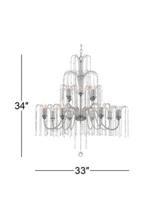 Crystal Rain Chrome Chandelier 33" Wide Modern 12-Light Fixture for Dining Room House Foyer Kitchen Island Entryway Bedroom Home