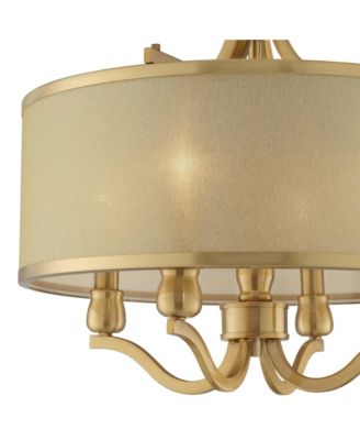 Nor Vintage-like Ceiling Light Semi Flush-Mount Fixture 18" Wide Warm Antique Brass 4-Light Soft Gold Organza Drum Shade for Bedroom Kitchen Living Room Hallway Dining Bathroom House
