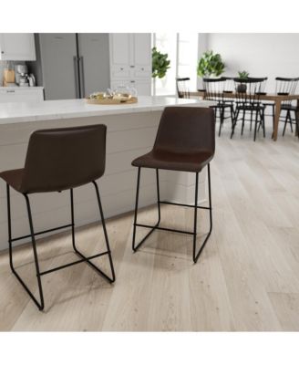 24 Inch Faux Counter Height Bucket Seat Stools, Set Of 2