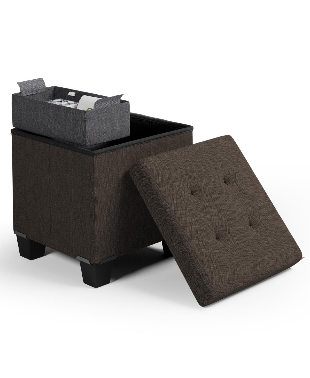 Nestl 15 Inch Ottoman Storage Bench with Storage Bins - Leatherette or Linen Finish