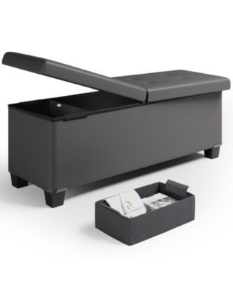 43 Inch Leatherette Ottoman Storage Bench with Storage Bins