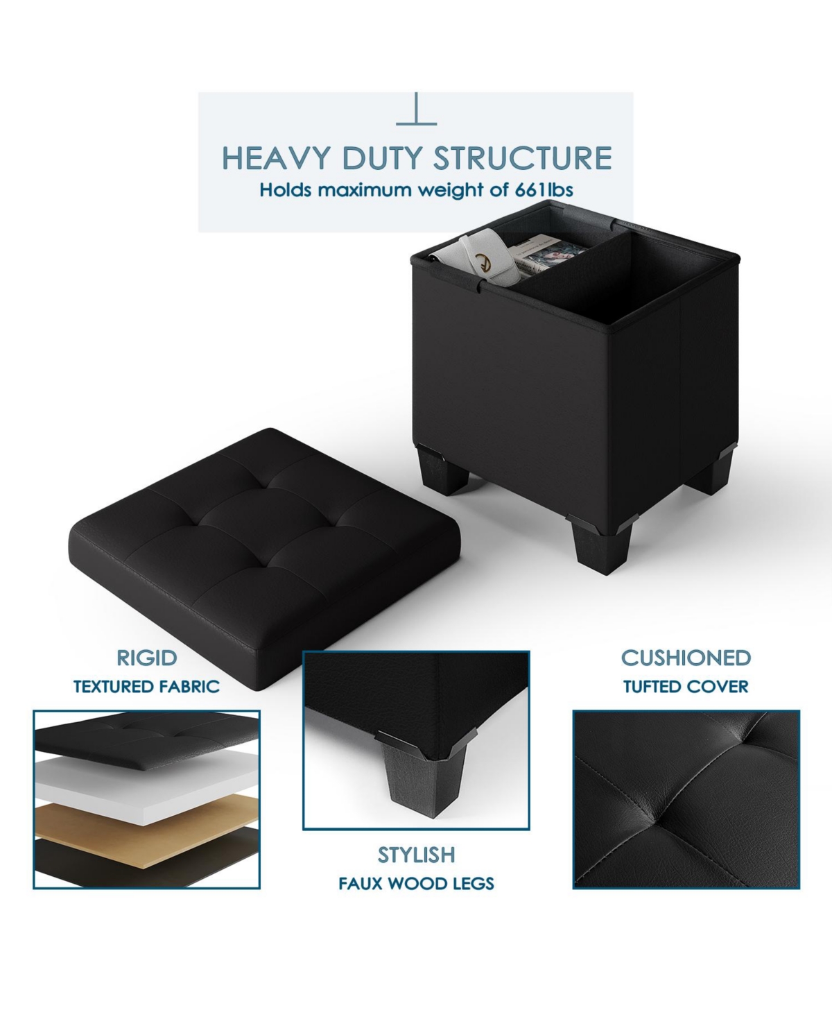 Nestl Inch Ottoman Storage Bench with Bins