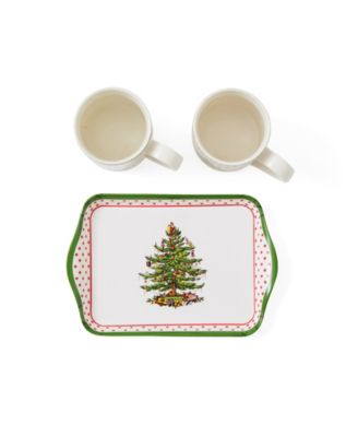 Christmas Tree Polka Dot Mug and Tray Set, 3 Pieces