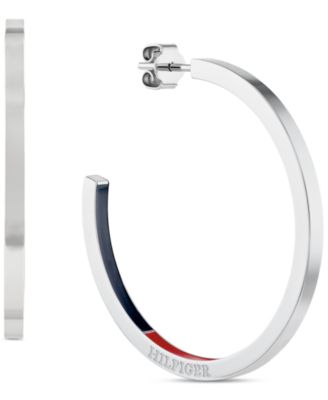 Tommy Hilfiger - Stainless Steel Red & Blue Medium Hoop Earrings, 1"