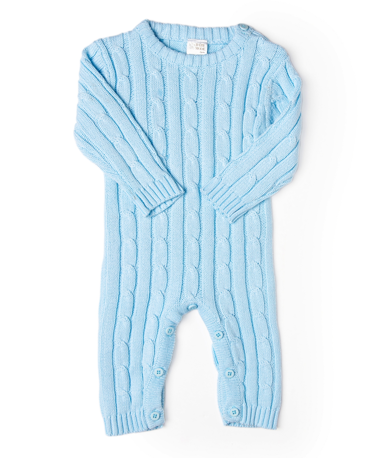 Baby Mode Signature Baby Boys Or Baby Girls Long Sleeved Cable Knit Coverall In Light Blue