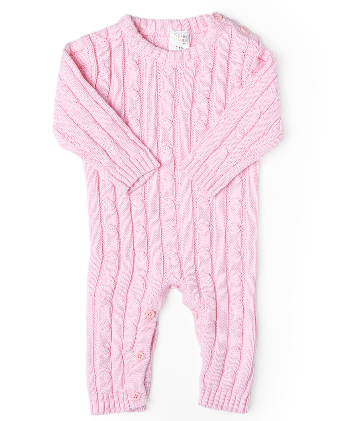 Baby Mode Signature Baby Boys Or Baby Girls Long Sleeved Cable Knit Coverall In Light Pink