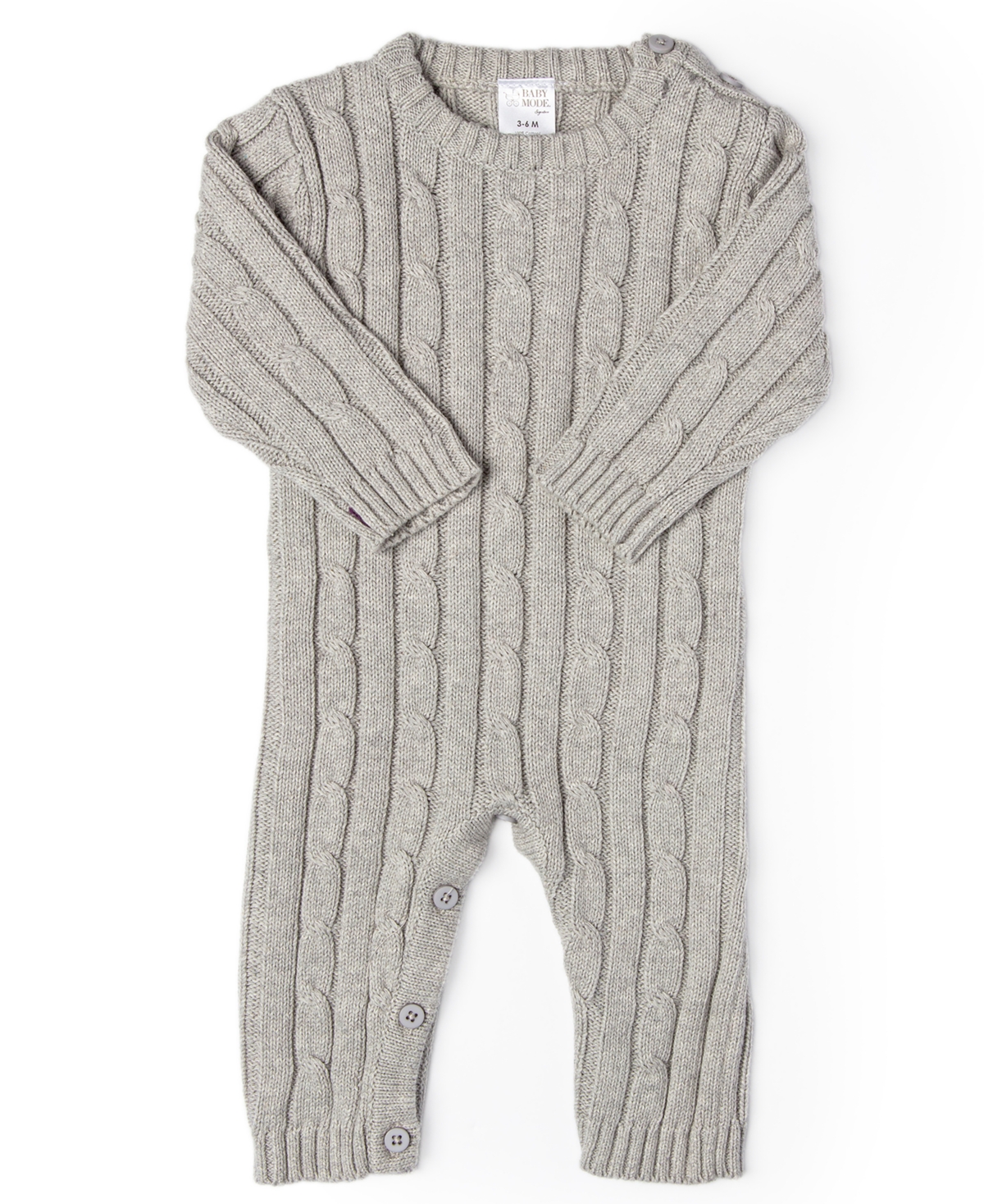 Baby Mode Signature Baby Boys Or Baby Girls Long Sleeved Cable Knit Coverall In Light Gray