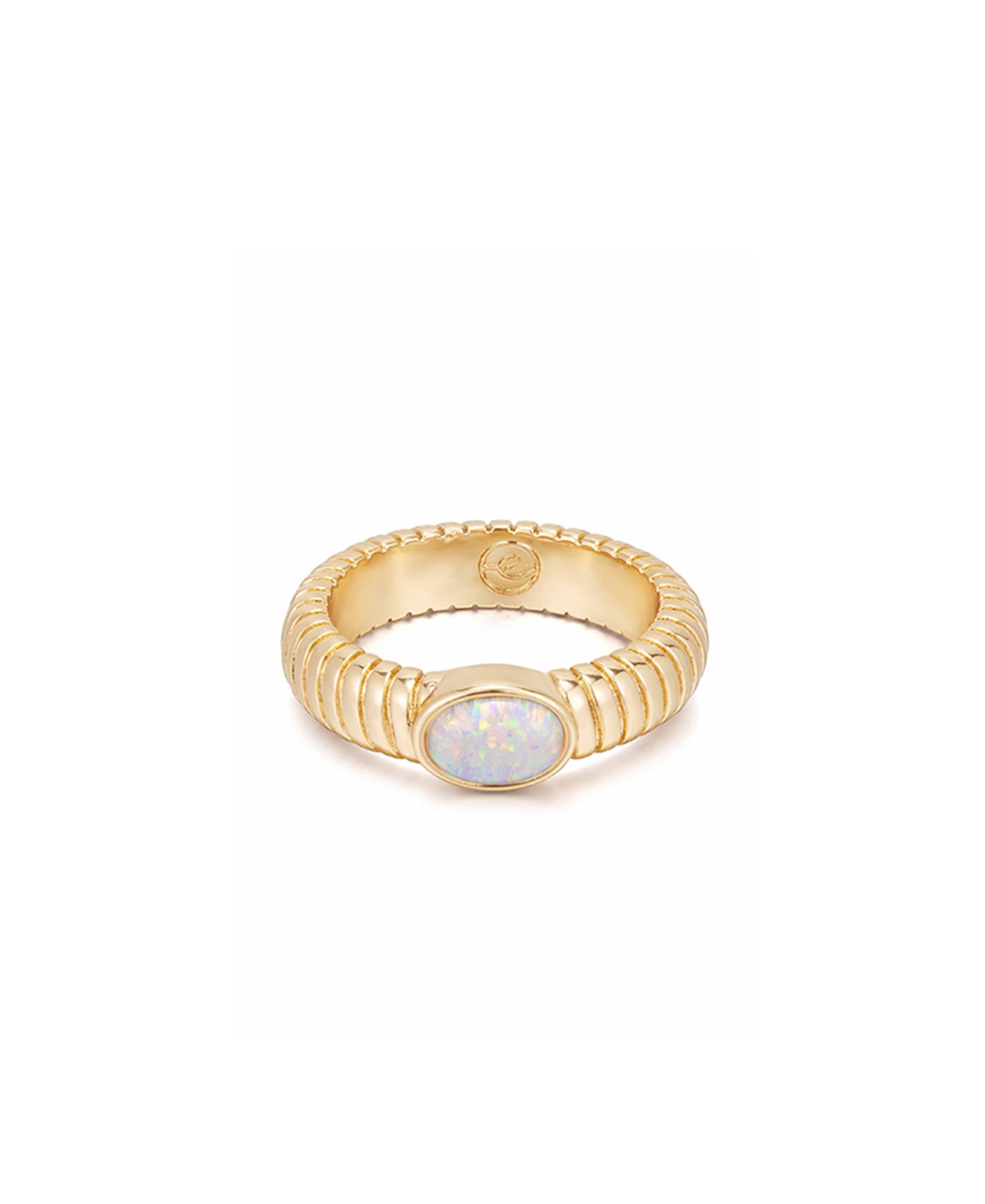 Opal Center Stone 18K Gold Plated Flex Ribbed Ring - Gold