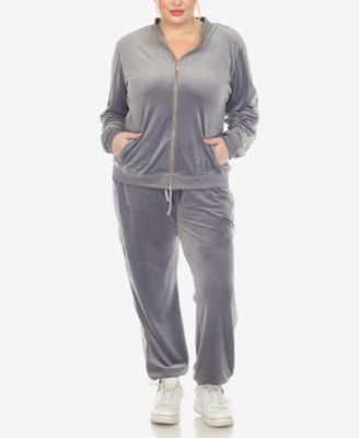 Plus Size Faux Leather Stripe Velour 2 Piece Tracksuit Set
