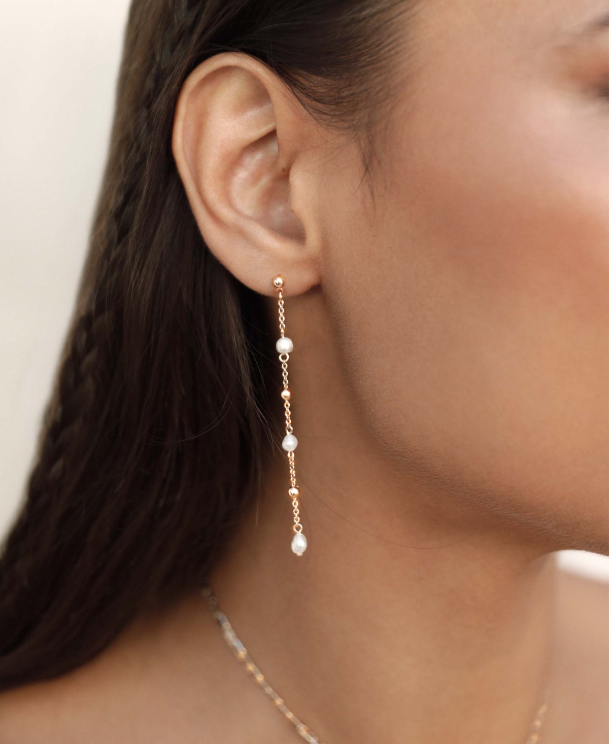 Ettika Double Piercing Freshwater Pearl And 18k Gold Plated Earrings In Gold