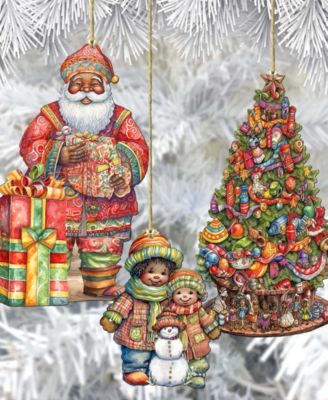 Traveling Santa Wooden Ornaments Set of 3 by G.DeBrekht