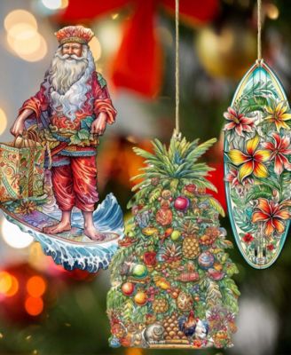 Traveling Santa Wooden Ornaments Set of 3 by G.DeBrekht