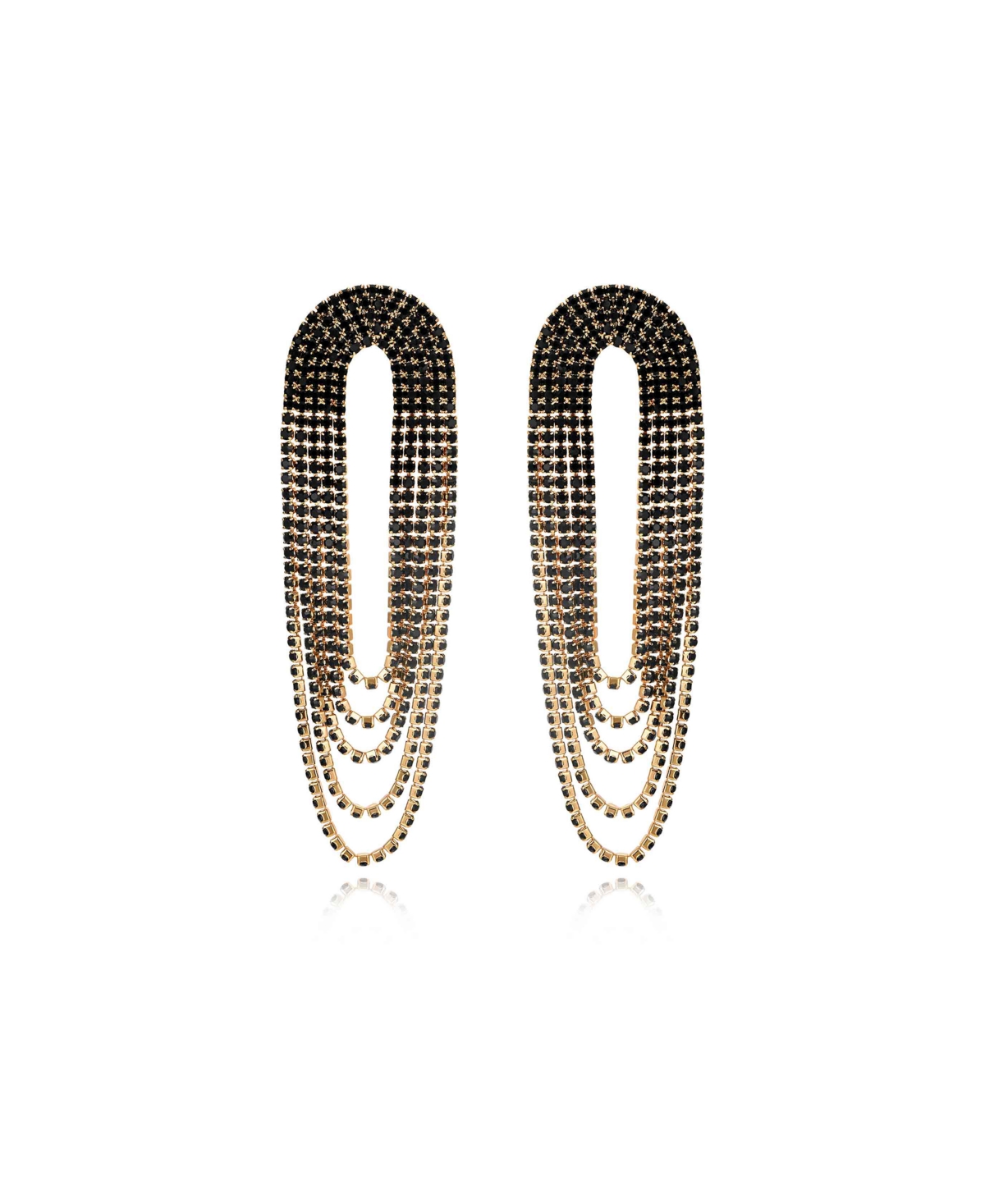 Ettika Glass Drape Fringe 18k Gold Plated Earrings In Black