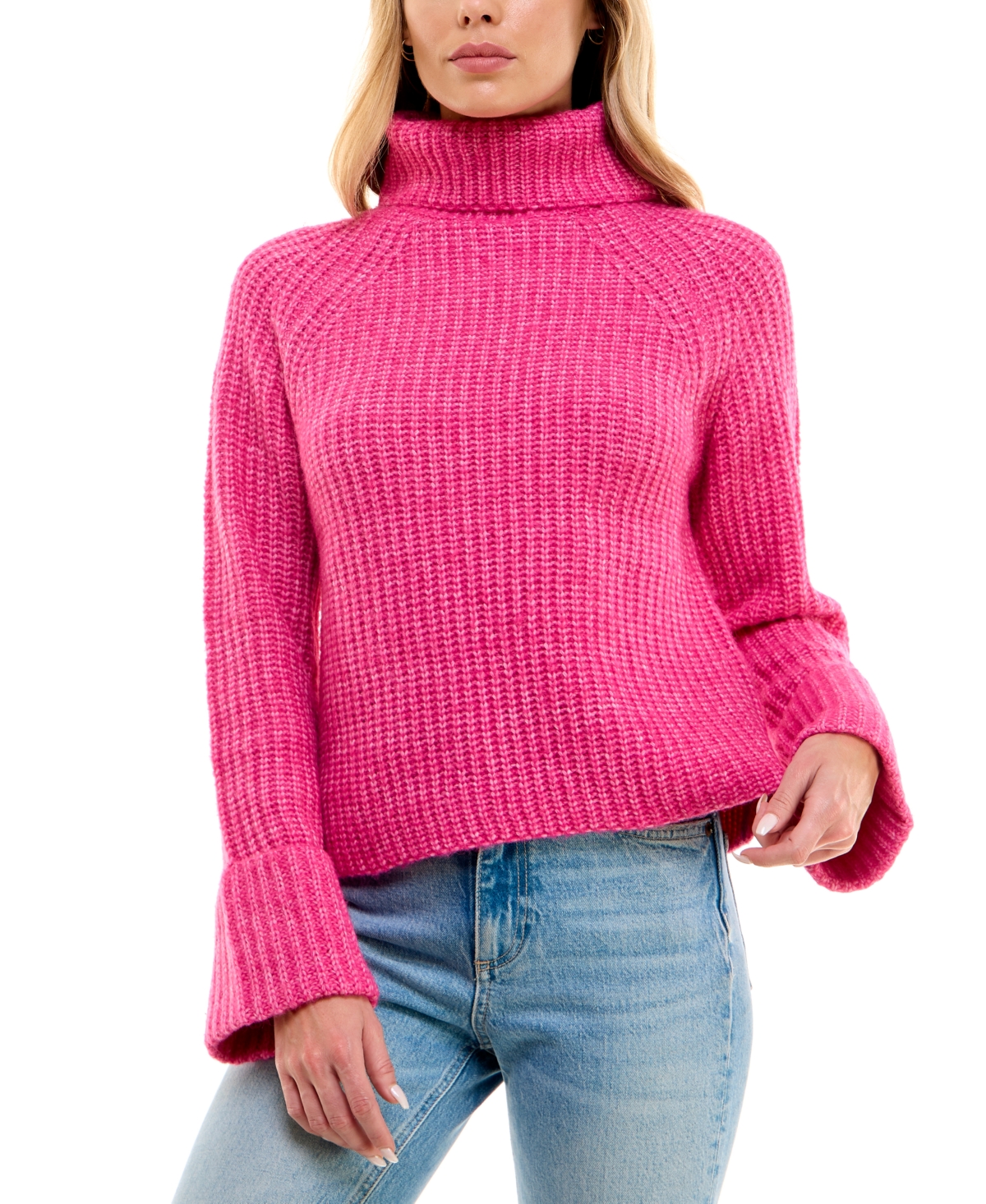 Ultra Flirt Juniors' Ribbed Turtleneck Sweater In Pink Peacock