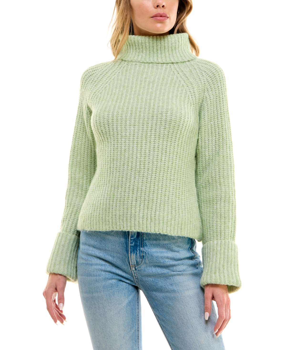 Juniors' Ribbed Turtleneck Sweater - Laurel Green
