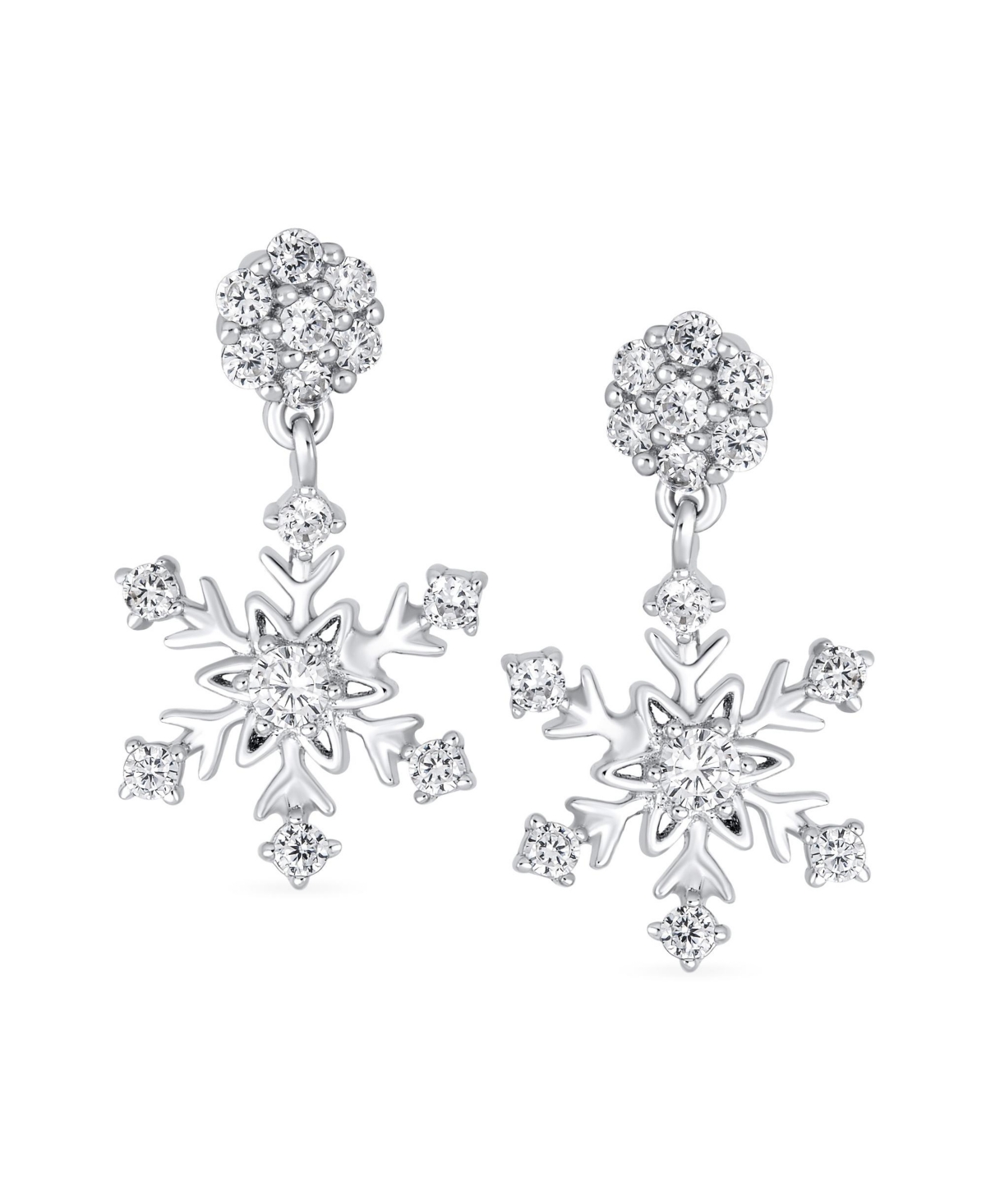Bling Jewelry Winter Holiday Party Cz Cubic Zirconia Christmas Flower Frozen Snowflake Dangle Earrings For Women Sterling Silver