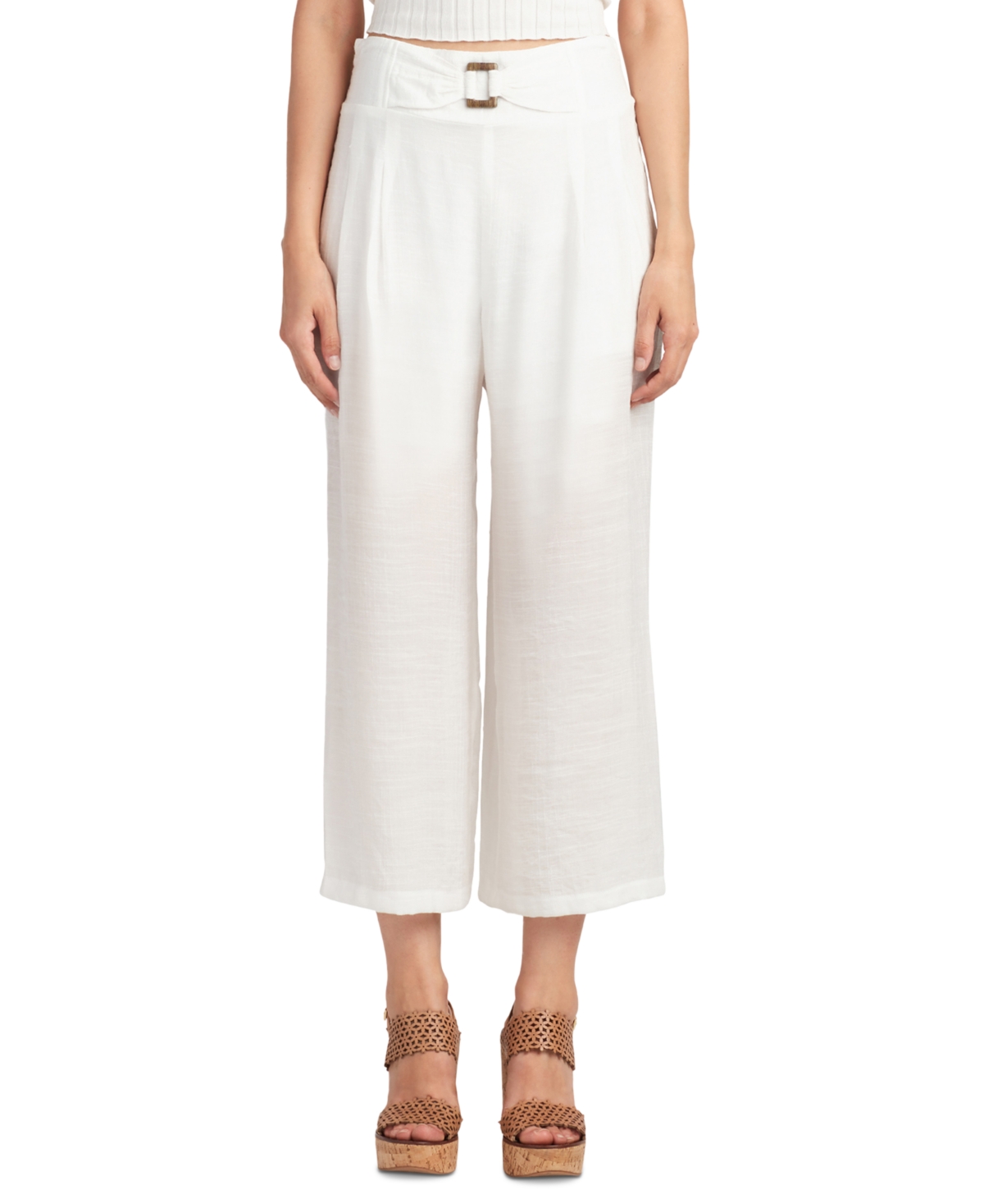 Bcx Juniors' Mid-rise Pull-on Smocked-back Pants In Off White