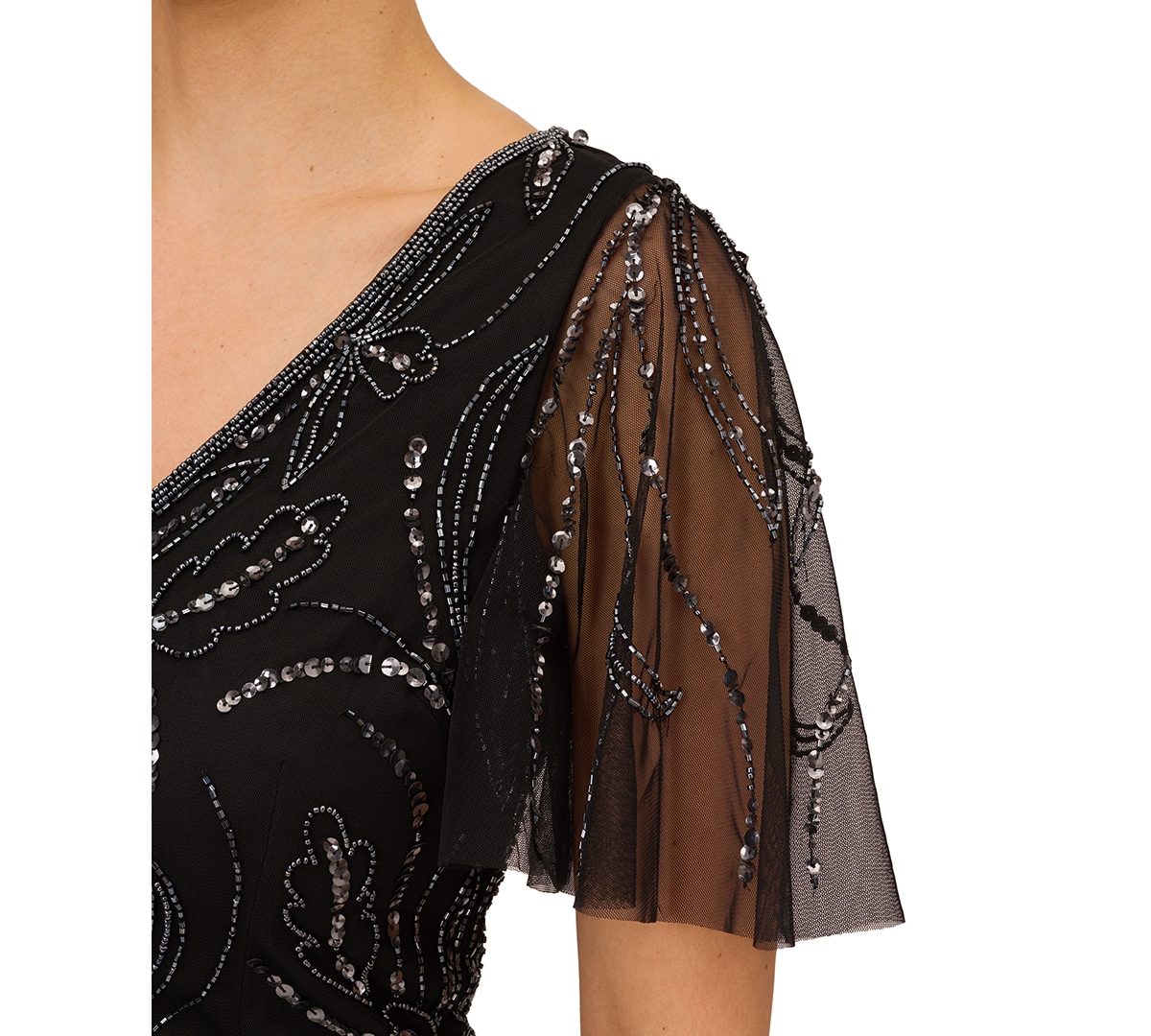 Shop Papell Studio Women's Embellished Flutter-sleeve Dress In Black,gunmetal