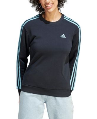 아디다스 Adidas Womens Womens 3-Stripe Cotton Fleece Crewneck Sweatshirt