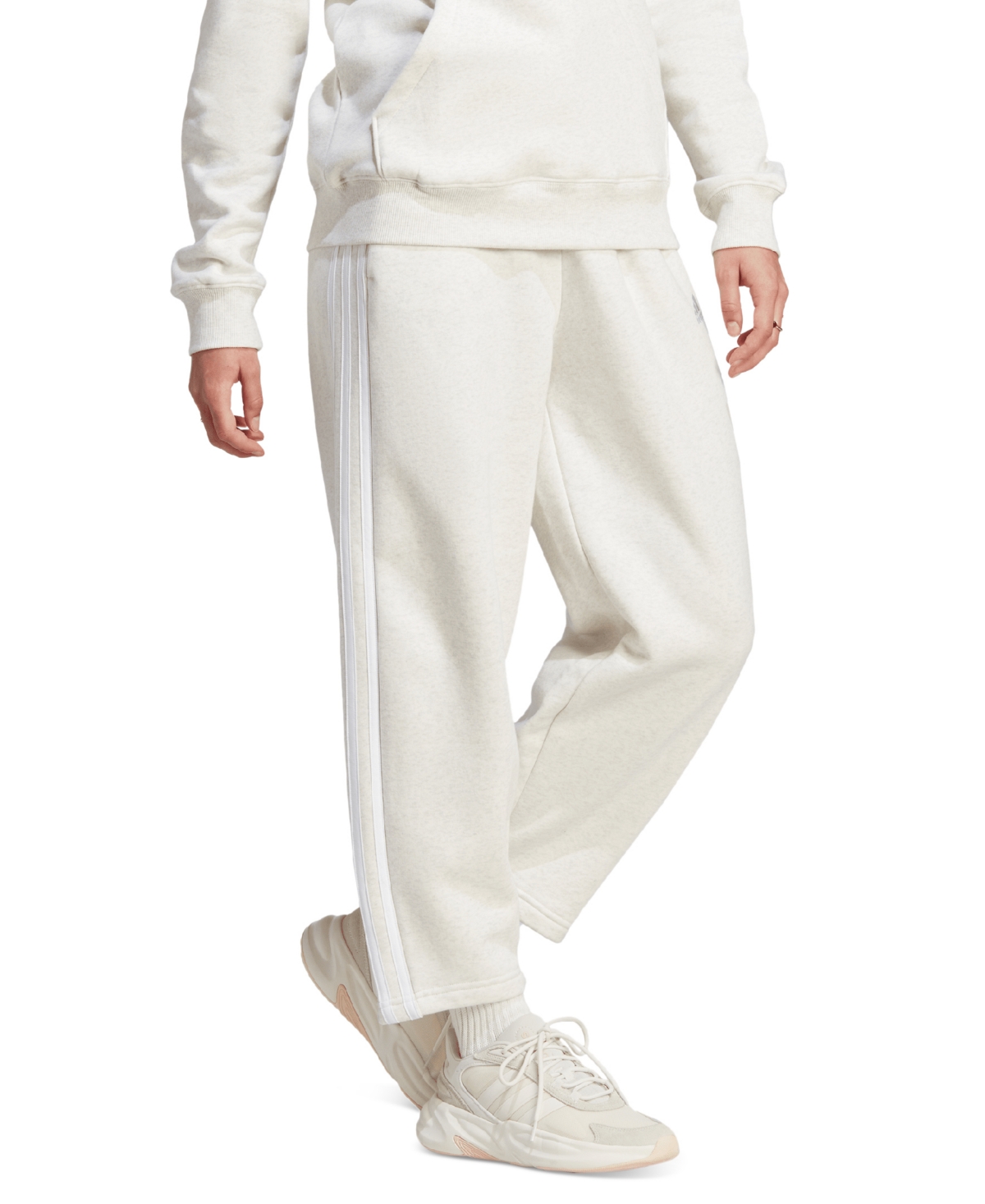 Shop Adidas Originals Women's 3-stripes Open Hem Fleece Joggers In Off White Mel,white