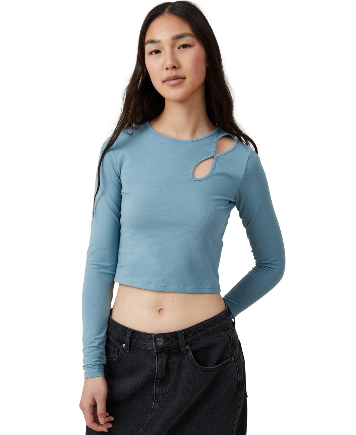 Cotton On Women's Bailey Keyhole Shoulder Long Sleeve Top In Aspen Blue