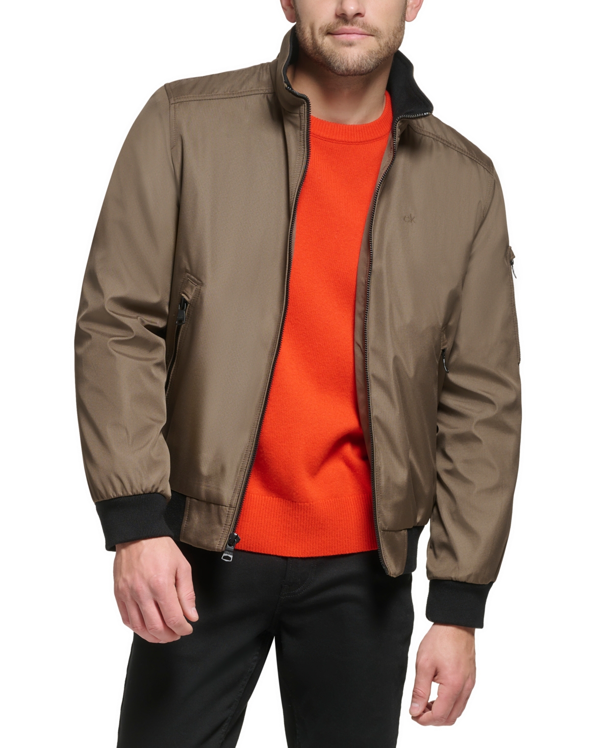 Men's Classic Zip-Front Ripstop Bomber Jacket - Black