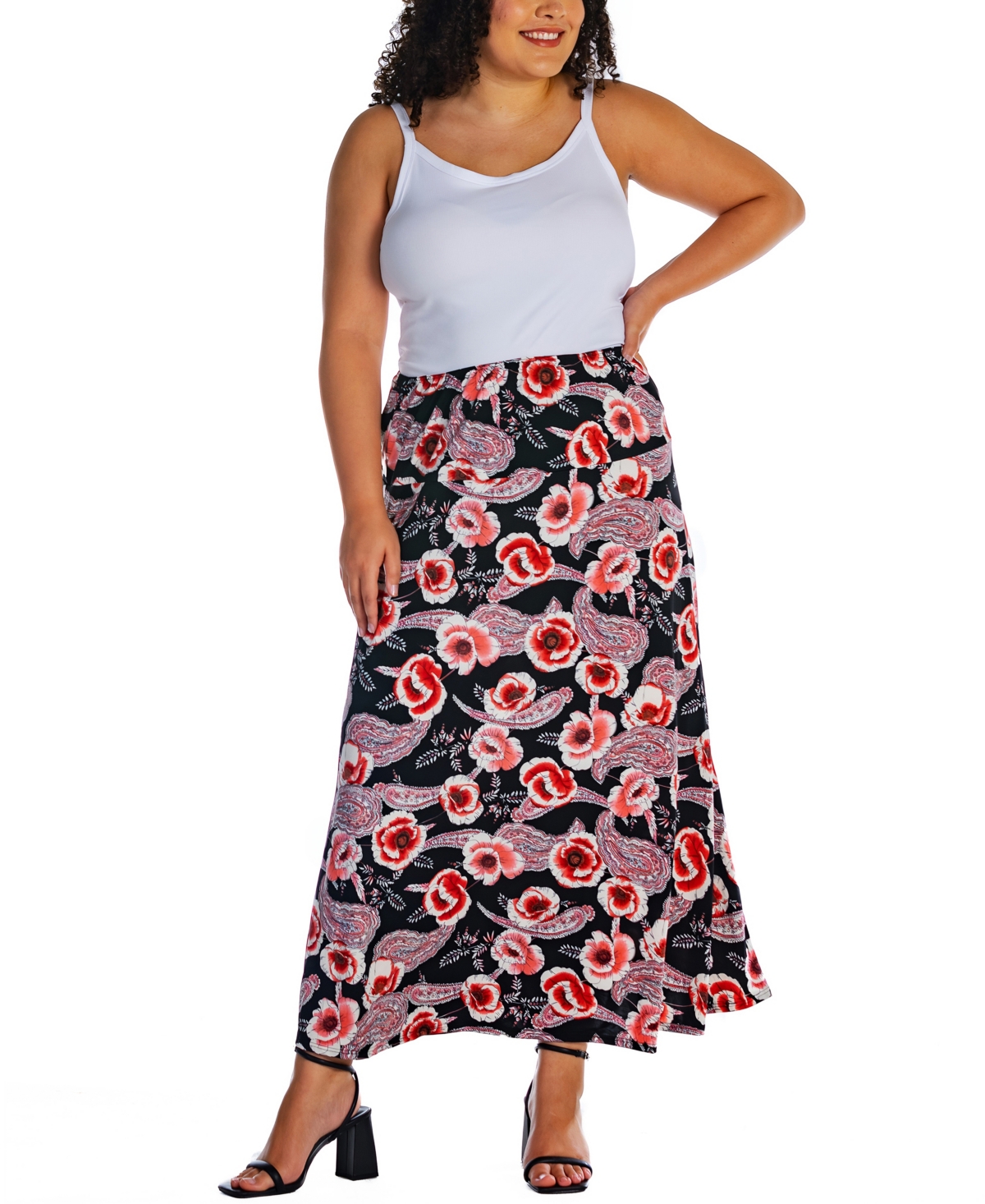 24seven Comfort Apparel Plus Size Floral Maxi Skirt