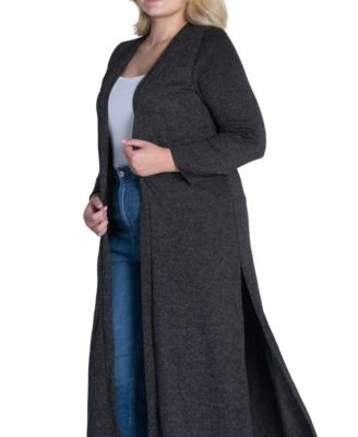 Plus Size Long Duster Open Front Knit Cardigan Sweater