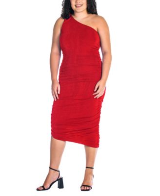 Plus Size One Shoulder Ruched Bodycon Dress