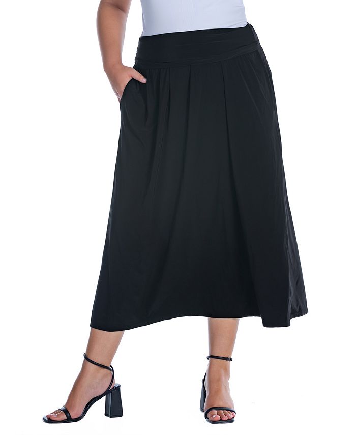 24seven Comfort Apparel Plus Size Fold Over Maxi Skirt with Pockets ...