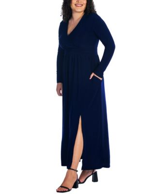Plus Size Long Sleeve V-neck Maxi Dress