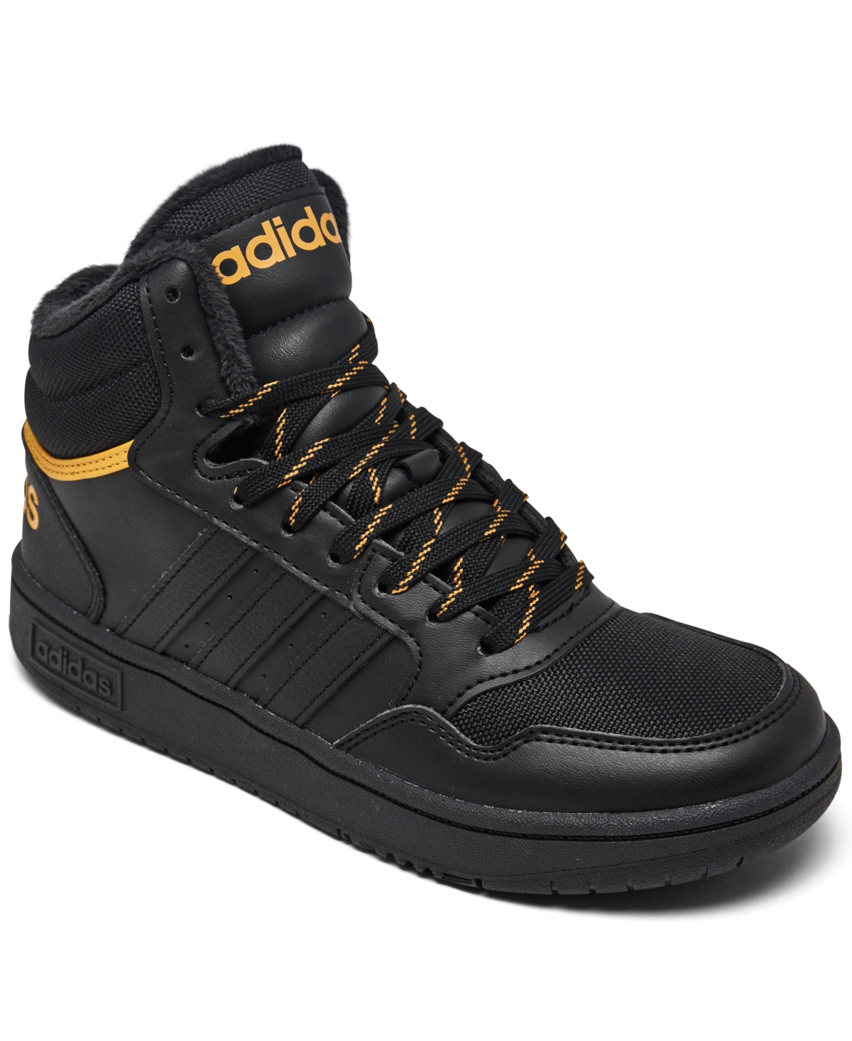 Adidas Originals Little Kids Hoops 3.0 Mid Classic Casual Sneakers From Finish Line In Black,preloved Yellow