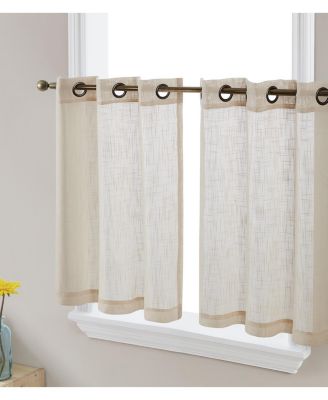 Abbey Faux Linen Textured Semi Sheer Privacy Light Filtering Transparent Grommet Short Thick Cafe Curtain Tiers for Small Windows, Set of 2