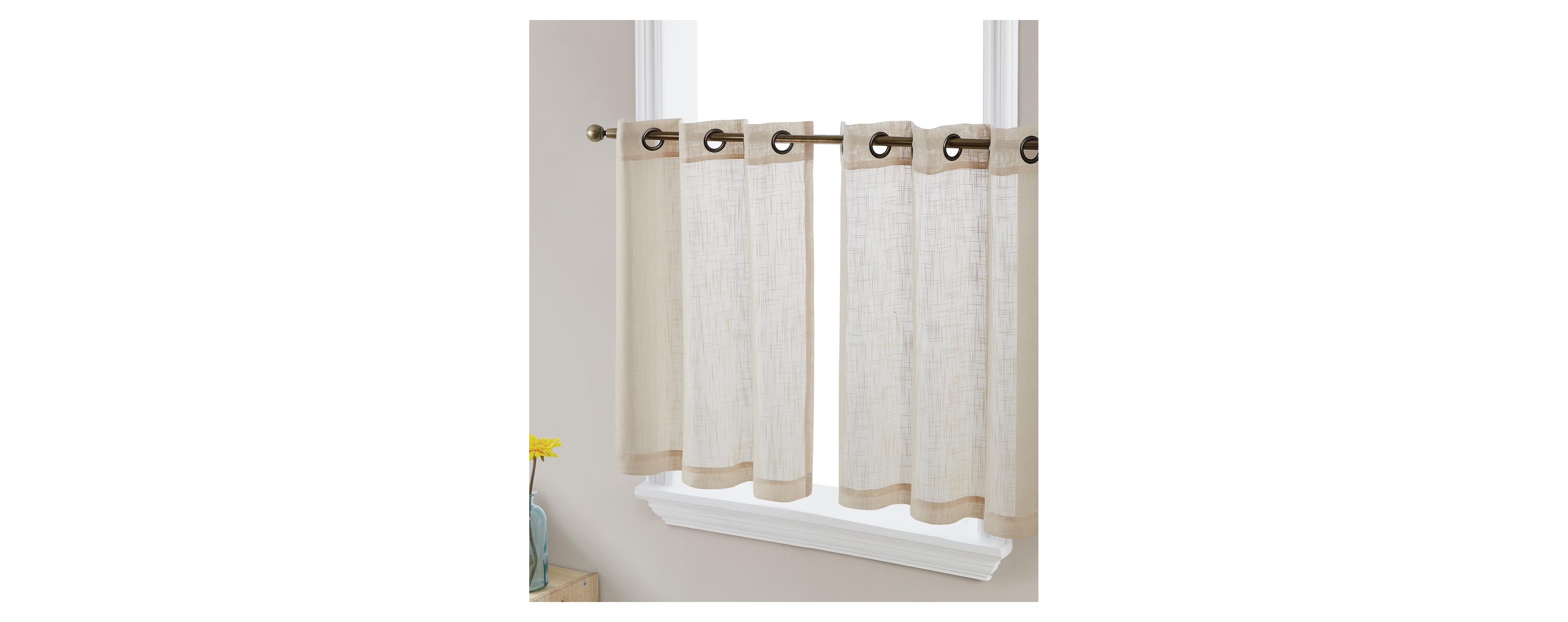 Hlc.me Abbey Faux Linen Textured Semi Sheer Privacy Light Filtering Transparent Grommet Short Thick Cafe Curtain Tiers for Small Windows