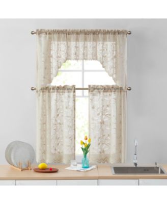 Joyce Semi Sheer Kitchen Swag Curtain Panels - Rod Pocket for Small Windows, Kitchen & Bathroom - 30 W x 36 L (Pair)