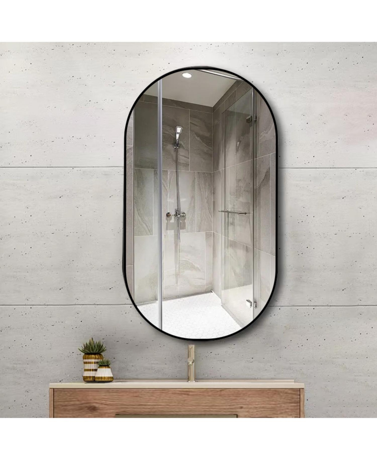 Simplie Fun Wall Mounted Mirror, 36''x 18'' Oval Bathroom Mirror, Black Vanity Wall Mirror W/ Stainless Steel Me