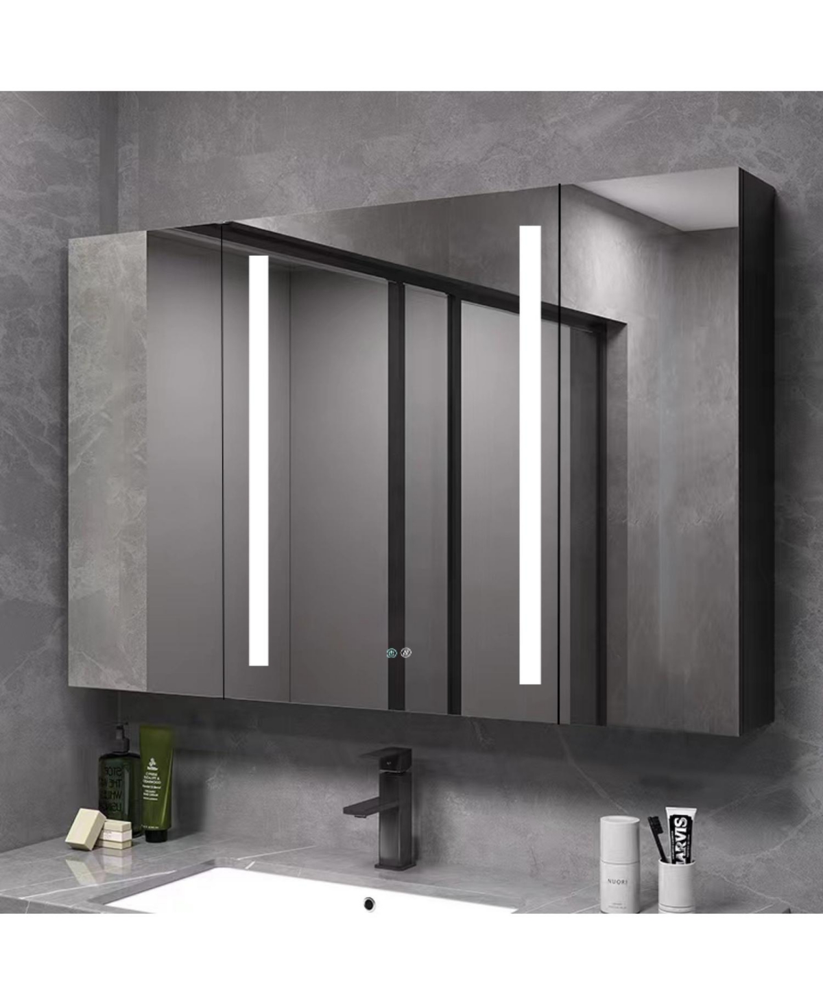 40x30 Inch Led Bathroom Medicine Cabinet Surface Mount Double Door Lighted Medicine Cabinet - Black