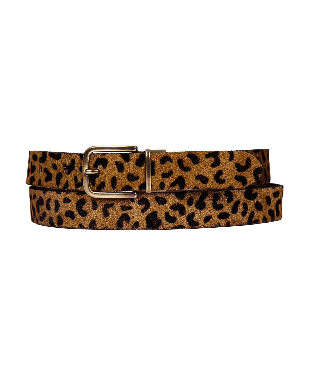 Women's Genuine Haircalf Leopard and Smooth Genuine Leather Reversible Belt - Brown