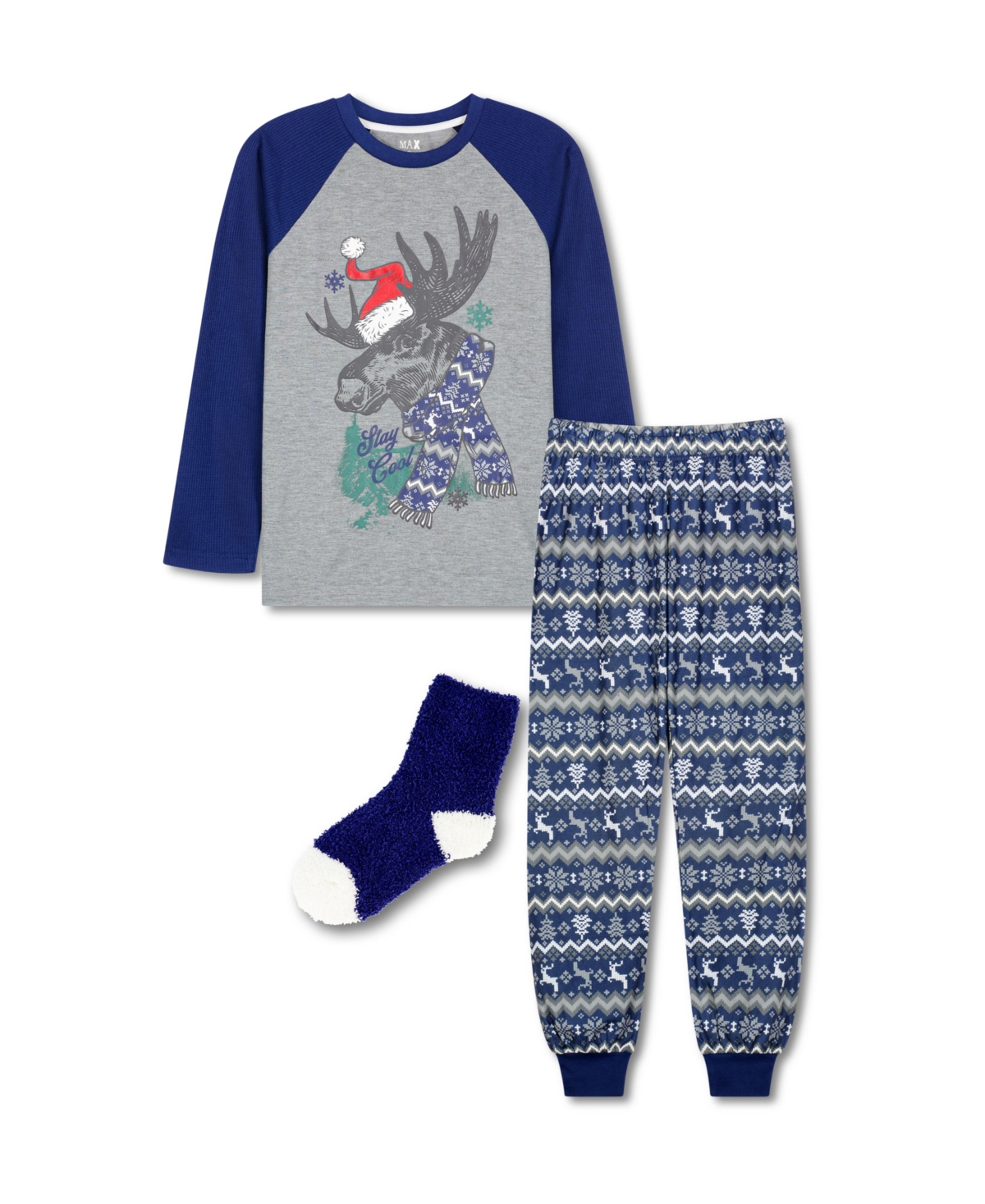 Max & Olivia Kids' Big Boys Pajama Set With Socks, 3 Piece Set In Gray