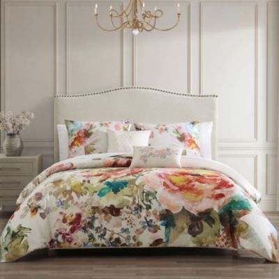 Bebejan Antique Flowers Ivory Bedding 100% Cotton 5-Piece Queen Size ...