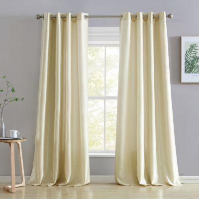 Jefferson Faux Silk Semi Sheer Light Filtering Microfiber Lined Grommet Lightweight Window Curtain Panels, Set of 2