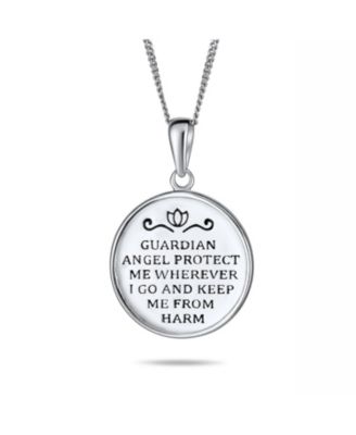 Round Medallion Disc Religious Reversible Two Sided Protection Prayer Guardian Angel Medal Pendant Necklace For Women Sterling Silver