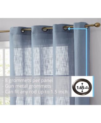 Abbey Faux Linen Textured Semi Sheer Privacy Sun Light Filtering Transparent Window Grommet Curtain Panels, Set of 2