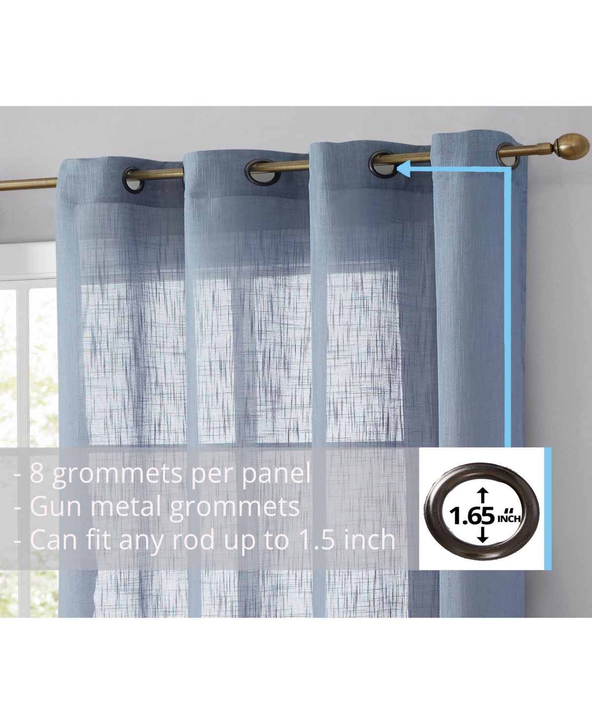 Hlc.me Abbey Faux Linen Textured Semi Sheer Privacy Sun Light Filtering Transparent Window Grommet Curtain Panels