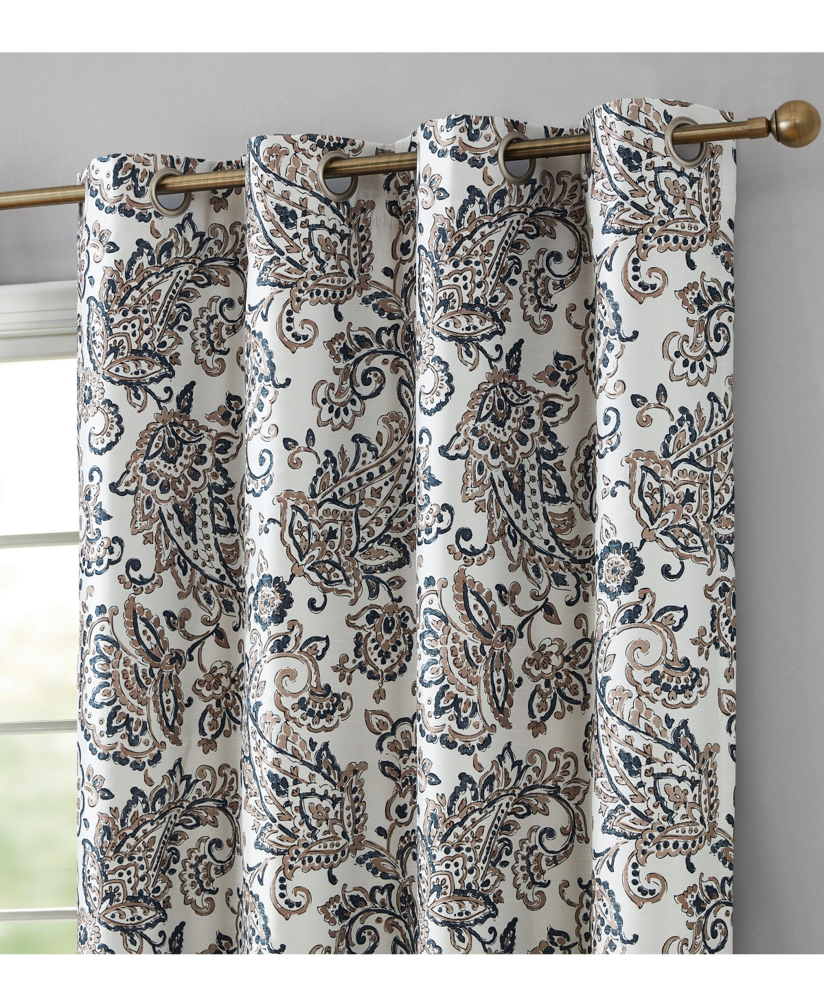Amalfi Paisley Faux Silk 100% Blackout Room Darkening Thermal Lined Curtain Grommet Panels for Bedroom - Energy Efficient, Complete Darkness, N
