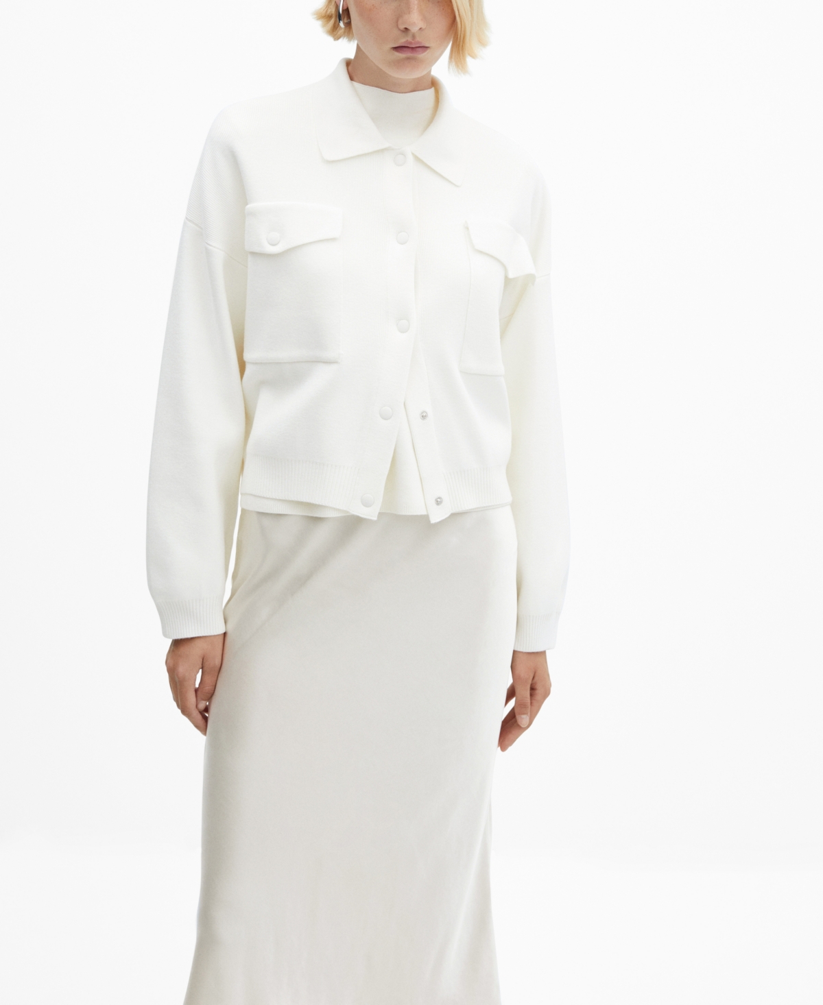 Mango Women's Pocket Detail Shirt Collar Cardigan In Off White