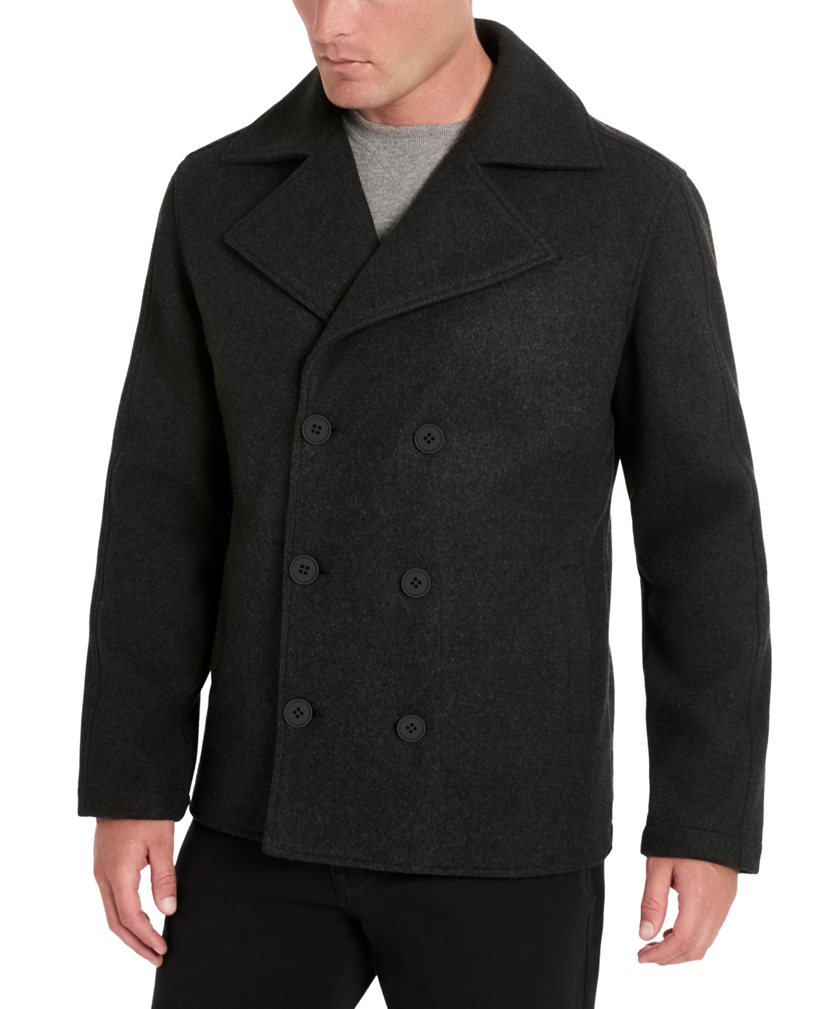 Kenneth Cole Men's Double-breasted Peacoat In Charcoal