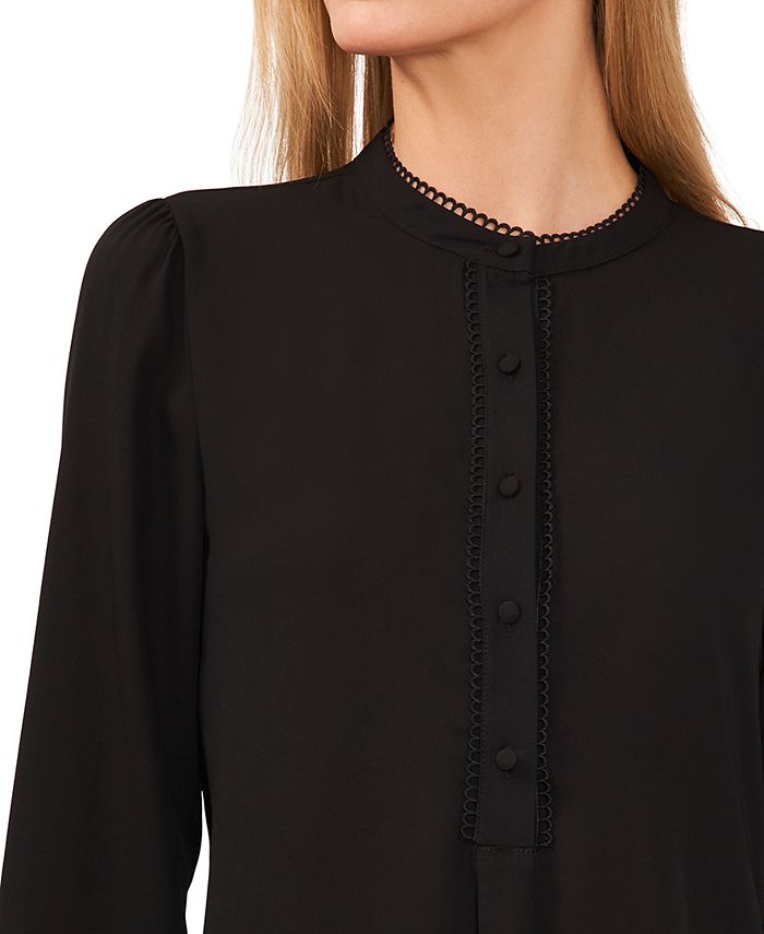 CeCe Women's Scallop Trim Button Front Long Sleeve Top - Macy's