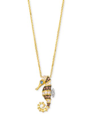 Le Vian - Nude Diamond & Chocolate Diamond (1/3 ct. t.w.) & Blueberry Sapphire Accent Seahorse Adjustable 19" Pendant Necklace in 14k Gold